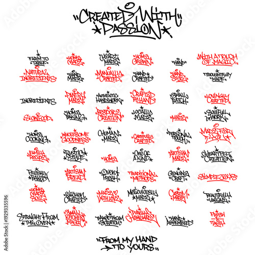 Full Bundle of 50 Hand Made Graffiti Tag Illustrations. Diverse Urban Lettering Collection for Artisanal Identity and Modern Streetwear Graphic Design.