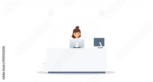 A young woman with a cigarette sits at an office desk working on a laptop while a handsome businessman in a suit stands nearby discussing technology and communication