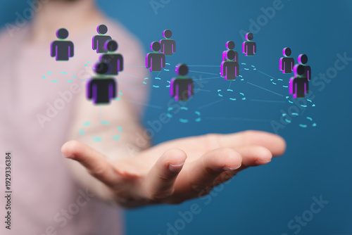 фотографія Hand holding digital human network illustration