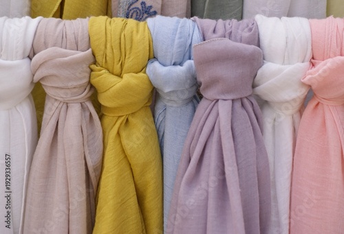 Wallpaper Mural Colorful pastel fabric scarves displaying soft textile texture Torontodigital.ca