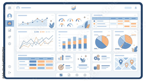 Tablet PC with Business Graph and Chart on Website Interface