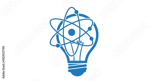 Atomic light bulb logo, symbolizing science, innovation, and bright ideas