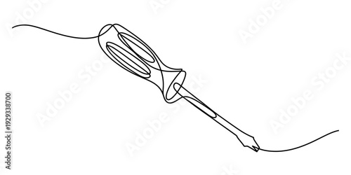 Continuous line drawing of a screwdriver tool for home improvement and construction projects.
