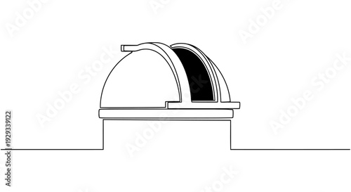 Observatory Dome Single Continuous Line Icon, Minimal Telescope Building Outline