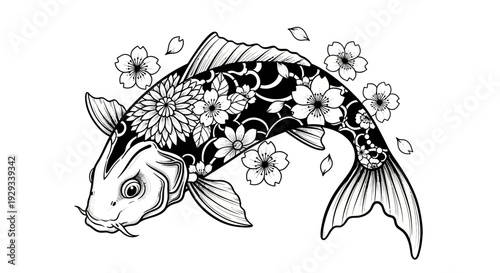 Koi Fish with Cherry Blossoms Tattoo Design