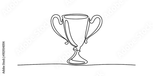 Continuous line drawing of a winner trophy cup isolated on a white background for success. Vector, illustration