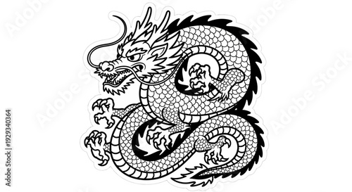 Traditional Chinese Dragon Illustration - Black and White