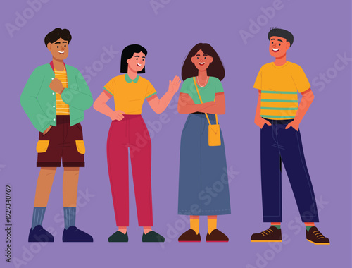 A group of people posing in various ways. Illustrations and vectors.