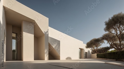 Casa moderna minimalista con patio abierto y arquitectura geométrica