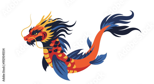 Mythical Chinese Dragon Fish Illustration
