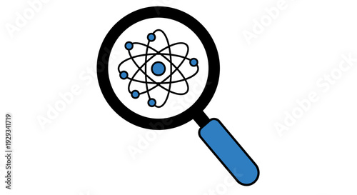 Magnifying glass over atomic structure, science and research concept
