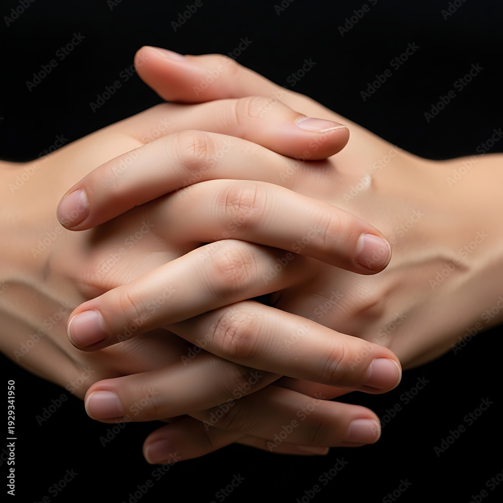 Fototapeta premium Interlocked hands in solidarity, support, and unity on black background