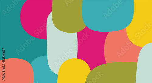 Colorful, abstract background with overlapping, rounded shapes in various hues