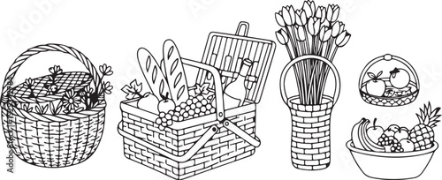 Assorted farm fresh produce in baskets and containers