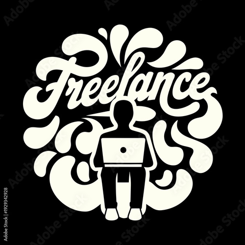 Freelance Business Logo with Human Figure Sitting, Remote Work Symbol, Independent Professional