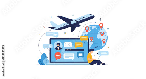 Global Connectivity: Remote Work, Business Travel & Online Communication Vector Illustration
