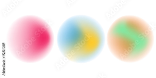 Set color circle gradient noise gradation. Abstract colorful watercolor blur mesh on isolated transparent background. Circle shape png.