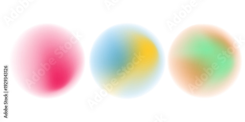 Set color circle gradient noise gradation. Abstract colorful watercolor blur mesh on isolated transparent background. Circle shape png.
