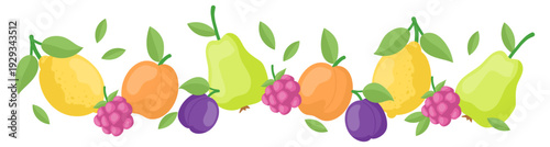 Hand drawn colorful fruit and floral decorative border for summer design