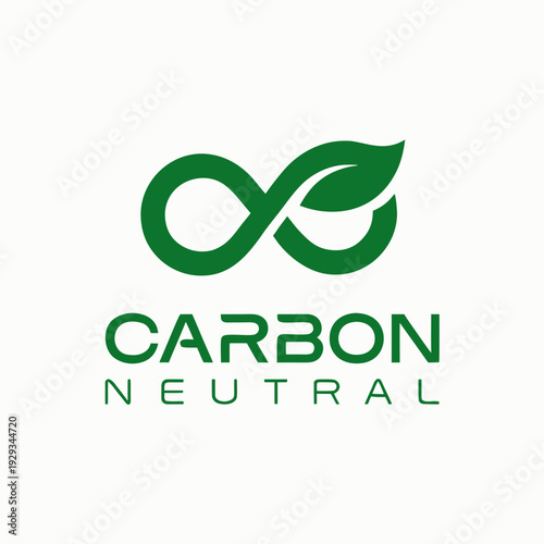 Eco-friendly logo concept: a leaf seamlessly integrated with an infinity symbol, representing carbon neutrality and sustainability.