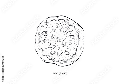 Hand-drawn pepperoni pizza in black and white sketch style