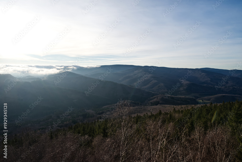 Fototapeta premium View from Medvedi kamen viewpoint in Rychlebske hory mountains in Czech republic