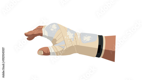 hand with bandage and plaster injury wrap hand drawn medical illustration