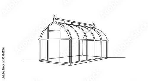 Greenhouse Pavilion Single Continuous Line Icon, Minimal Arched Roof Glasshouse Outline