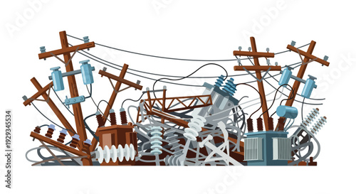 Chaotic Power Lines and Transformers Illustration