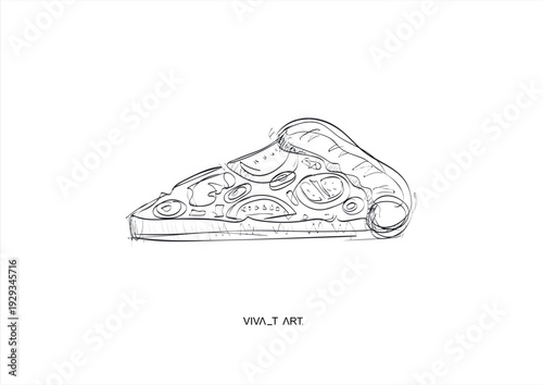 Hand drawn pizza slice  featuring outline and silhouette styles with pepperoni and melted cheese for restaurant menus