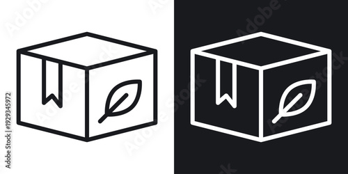 Eco packaging icon set in black and white stroke lines