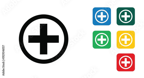 A medical cross symbol inside a circular outline with color.