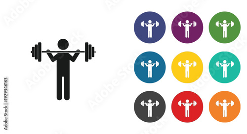 Stick figure lifts heavy barbell above shoulders.
