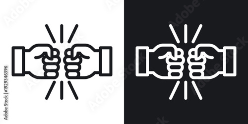 Fist bump icon set in black and white stroke lines