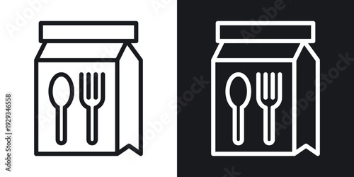 Food delivery paper bag icon set in black and white stroke lines