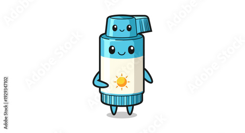 Cartoon Sunscreen Bottle Character with Smiling Face.