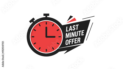 Promotional graphic for a last minute offer featuring a red stopwatch icon and bold black typography on white.