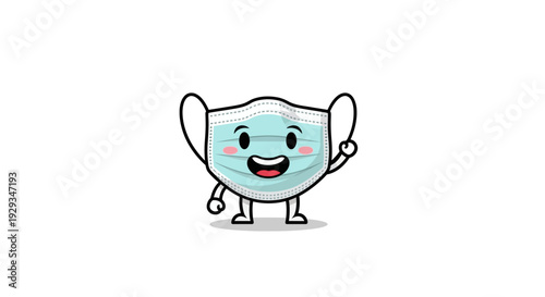 Cartoon Surgical Mask Character Smiling Happy.
