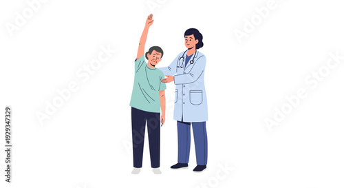 Senior man stretching arm with doctor in physical therapy