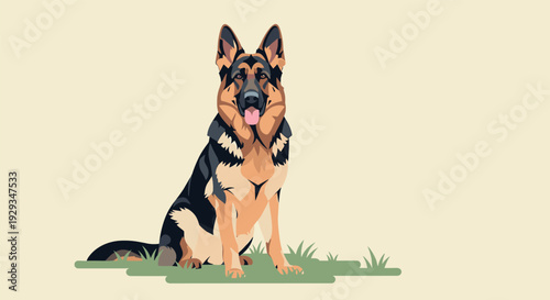 german shepherd dog sitting on grass vector illustration hand drawn realistic style