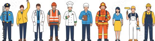 Professional Workers Character Set Illustration Showing Different Occupations Uniforms Careers And Job Roles Workplace Industry