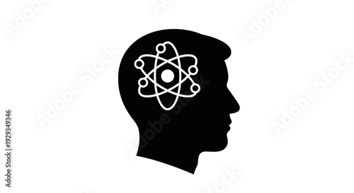 Atomic Structure In Human Head Silhouette Icon