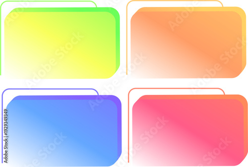 パステルグラデーションの角丸カード型フレーム4色セット｜レイヤー構造の立体風デザインが使いやすいモダンUIバナーテンプレートベクター素材