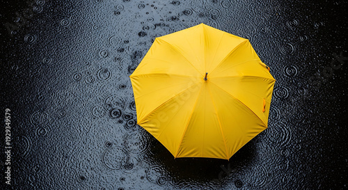 Wallpaper Mural Top View of a Bright Yellow Umbrella in the Rain with Ripples on Wet Asphalt Background Torontodigital.ca