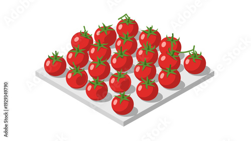 ripe cherry tomatoes arranged in a grid on a white surface isometric illustration