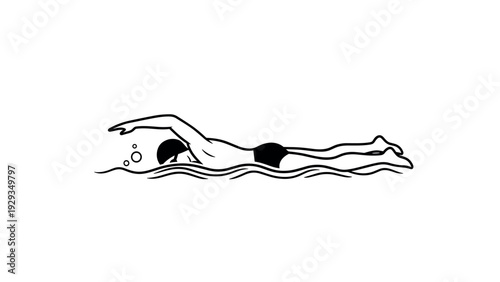 man swimming freestyle stroke hand drawn black and white sports illustration