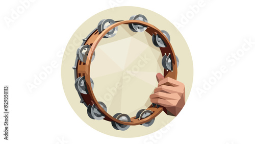 hand holding a tambourine musical instrument flat vector illustration