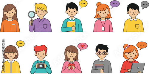 Cute People Avatar Collection Flat Illustration Showing Different Professions Emotions Communication And Activities