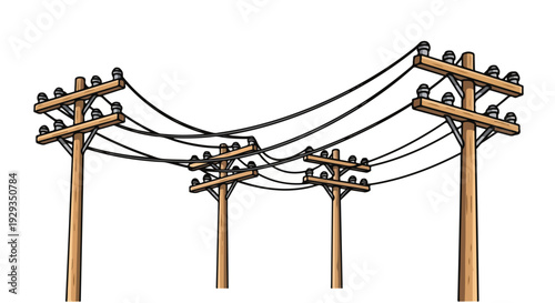 Overhead Power Lines with Wooden Utility Poles