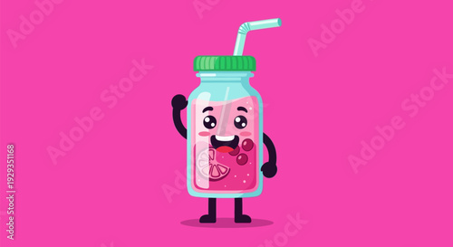 Cartoon Smoothie Bottle Character with Straw.